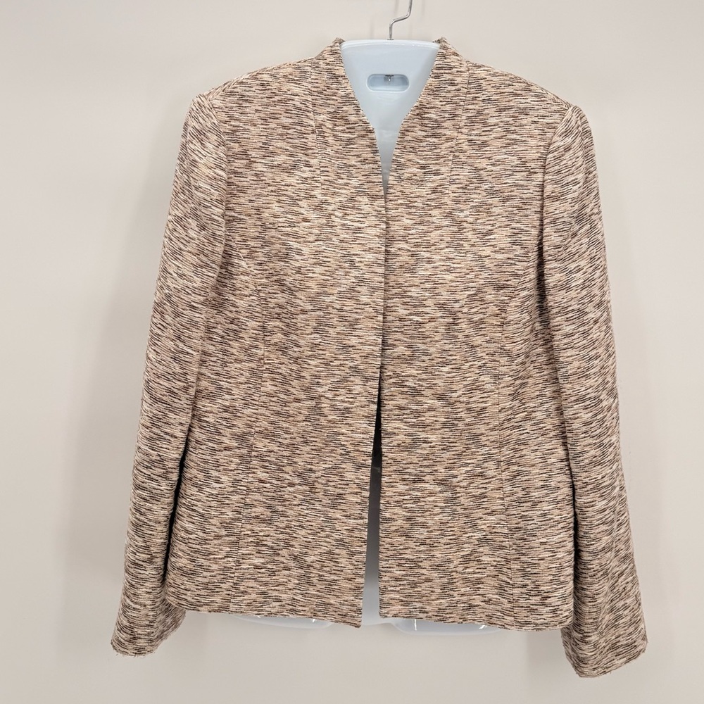 Kasper Open Front Tweed Jacket Size 12 Neutral Textured Classic Workwear Chic